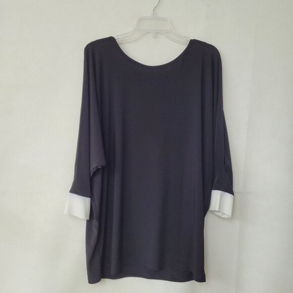 Frank Lyman Design Top Womens 6 Black Tunic Dolman Slit Sleeve Contrast‎ Cuff - Picture 1 of 8